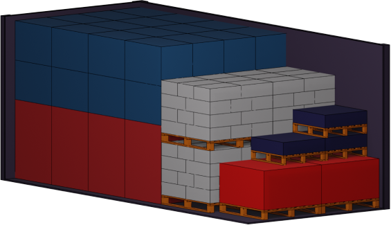Container otimizado com pallets e amarração